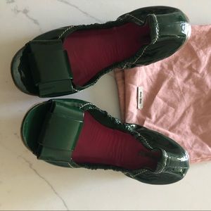 Miu Miu Green Patent Ballerinas with Bow